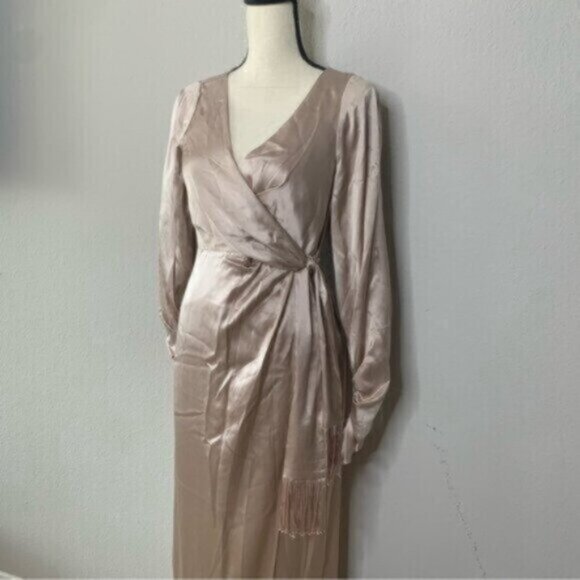 NWT Cinq A Sept Page Fringe Trim Silk Midi Wrap Dress - Picture 11 of 15